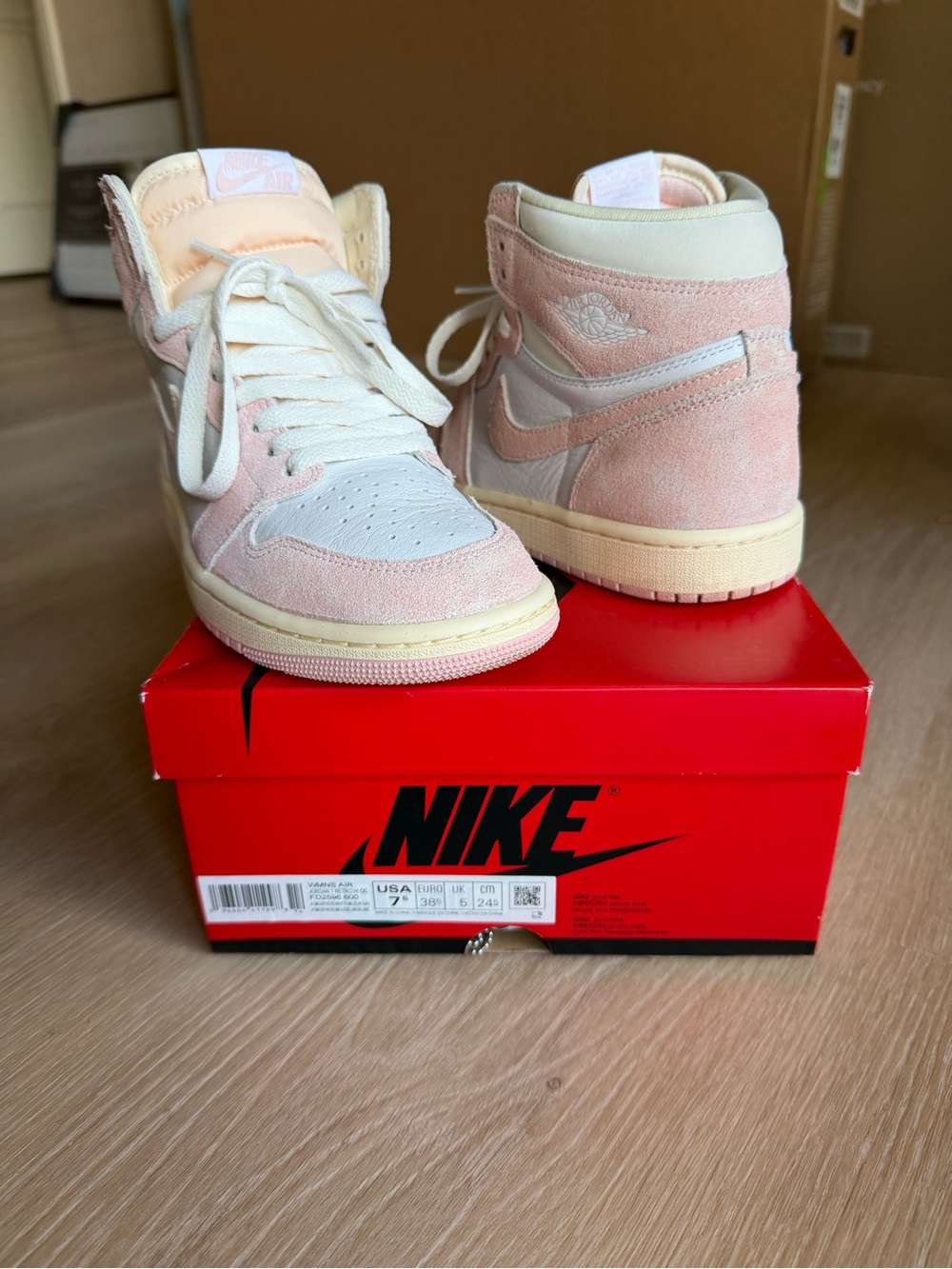 Nike Air Jordan 1 Mid Pink and Cream Suede